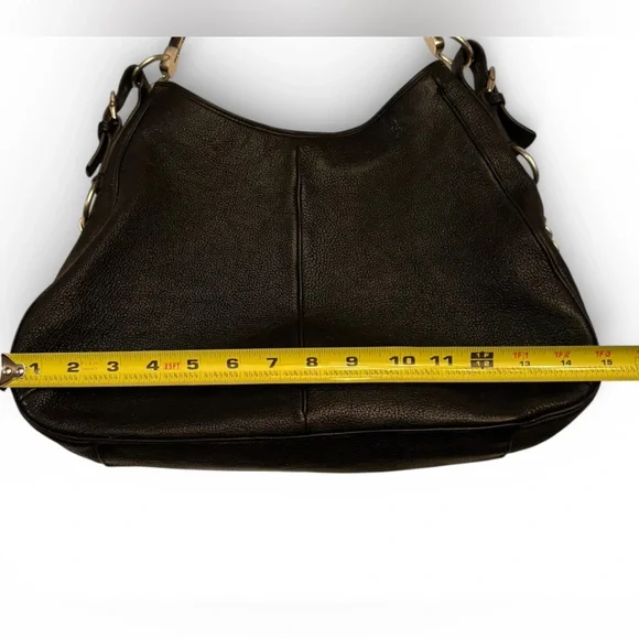 Sergio Rossi Large Black Pebbled Leather Hobo Handbag With Wooden Handle - Picture 9 of 12